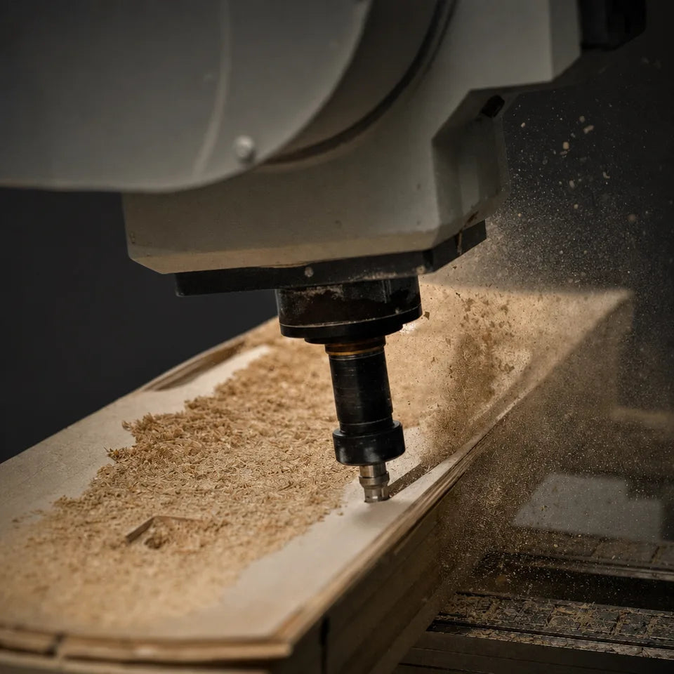 CNC machine shaping a custom skateboard deck